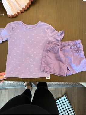 Pekkle Lilac Butterfly Kids Matching Set - Tee & Ruffle Shorts